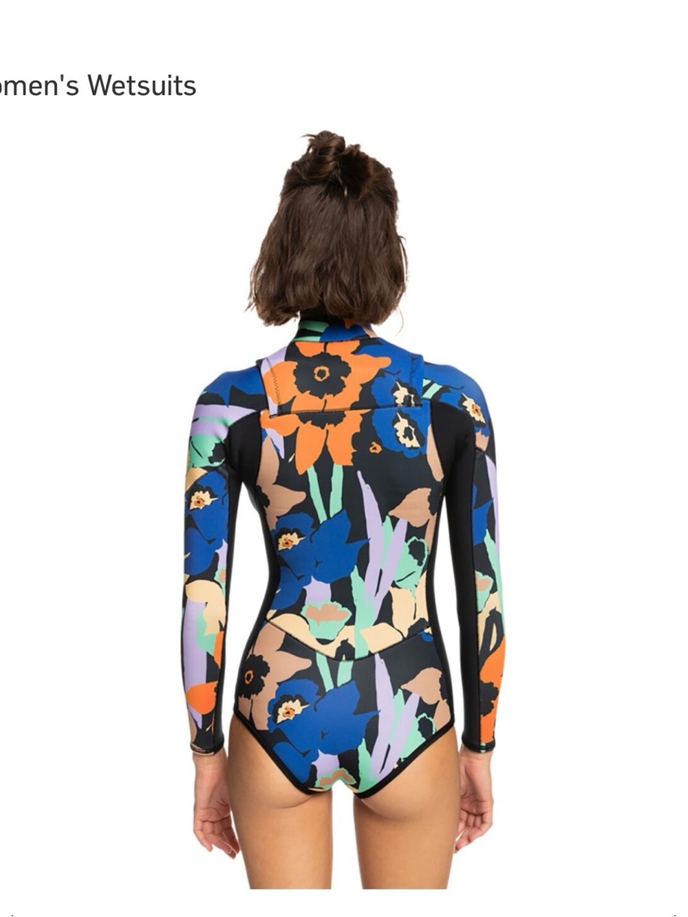 Roxy Floral Long-Sleeve One-Piece in Black, Blue & Orange - Picture 2 of 7